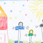 Childrens drawing of happy family and house