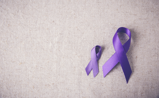 Purple ribbons toning copy space background, Alzheimer's disease, Pancreatic cancer, Epilepsy awareness, Hodgkin's Lymphoma awareness